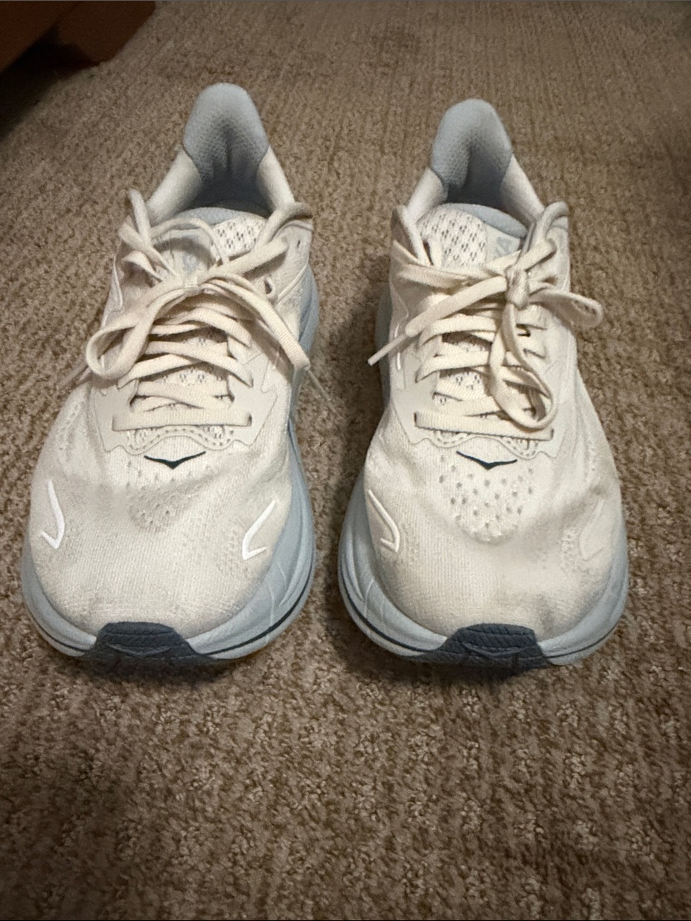 Hoka One One Women's Running Shoes in Cream with Light Blue Accents